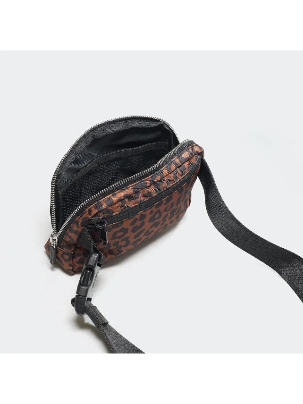 Men's Midnight Leopard Crossbody Belt Bag Wide Zipper Adjustable Strap 3-Pockets